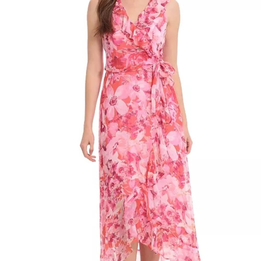 London Times Women’s size 6, pink Ruffled Chiffon Maxi Dress
